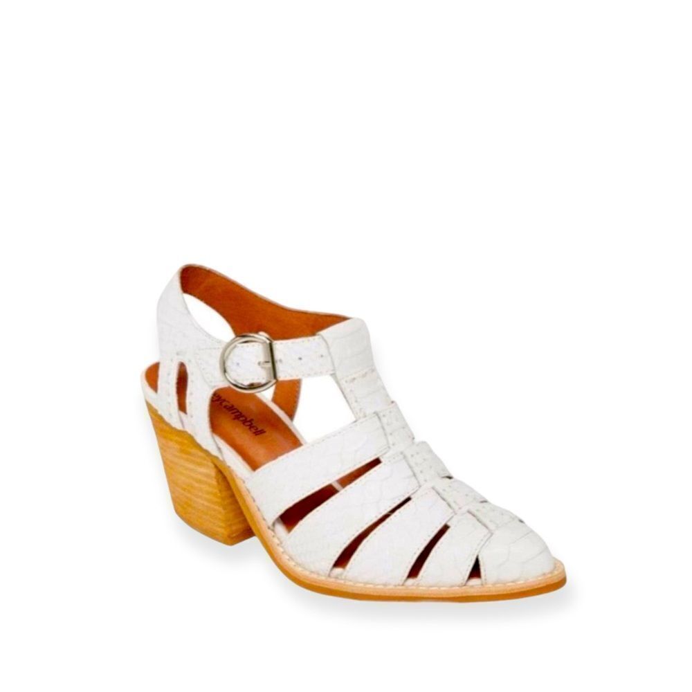 Jeffrey Campbell Leather White Snakeskin Multi Straps Heel Fisherman Sandals NEW